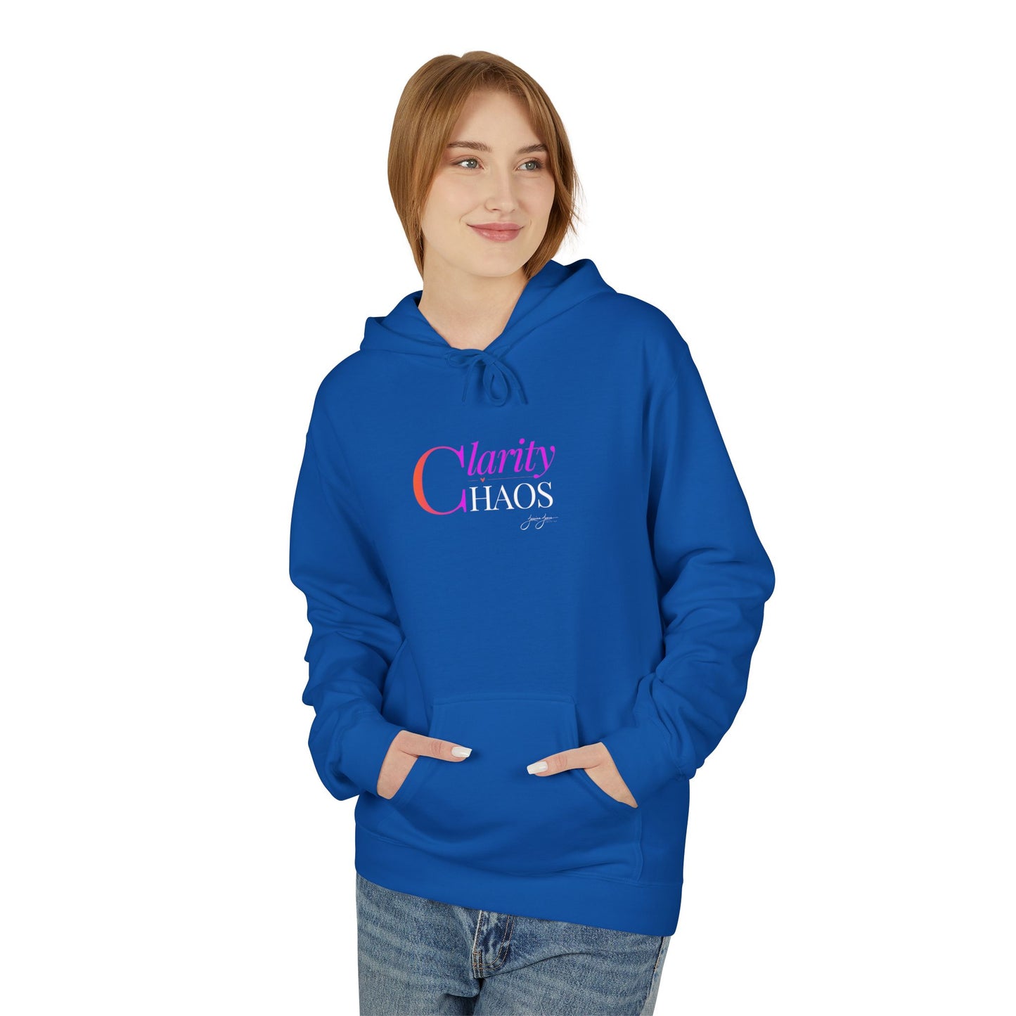Clarity Over Chaos Script Hoodie — Pink Gradient