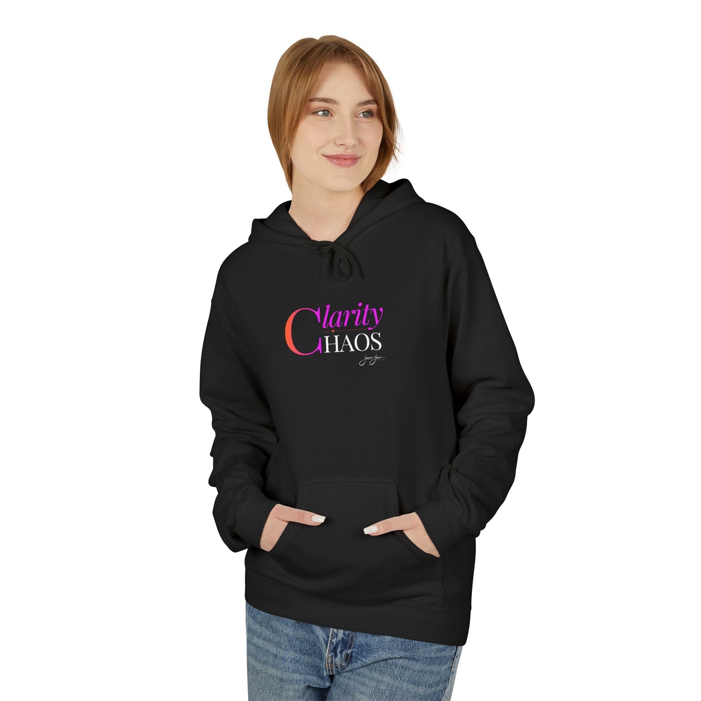 Clarity Over Chaos Script Hoodie — Pink Gradient