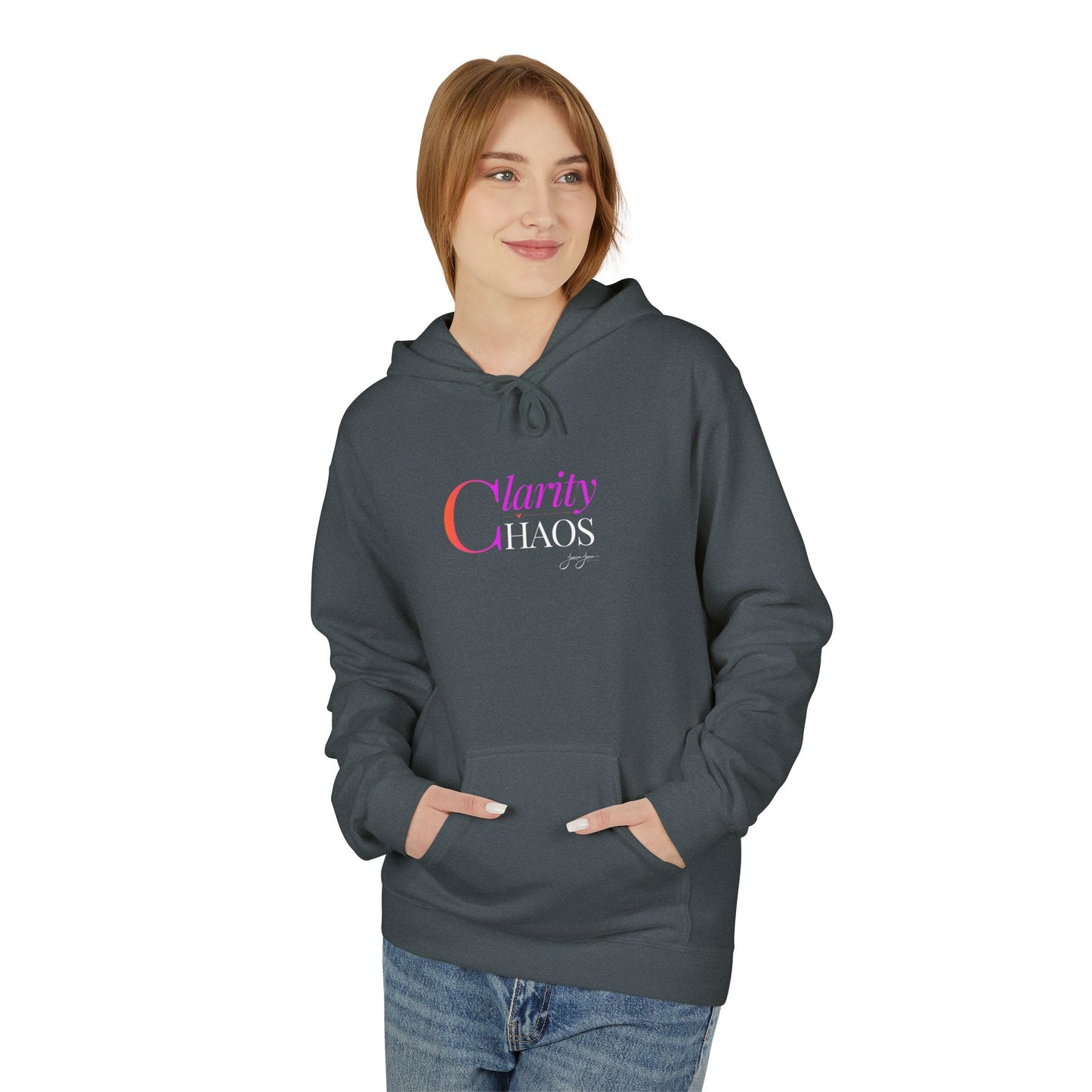 Clarity Over Chaos Script Hoodie — Pink Gradient